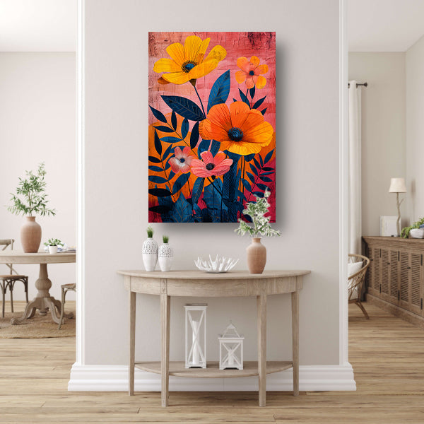 Moderne kunst met kleurrijke bloemen en bladeren canvas