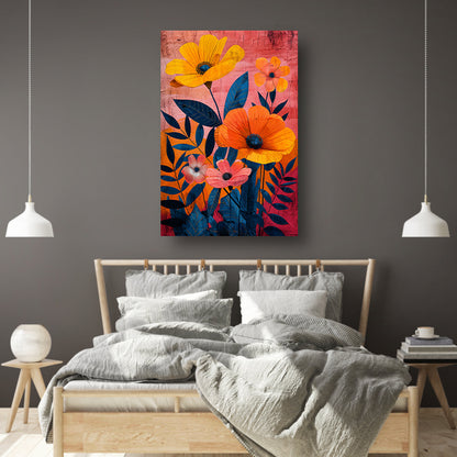 Moderne kunst met kleurrijke bloemen en bladeren canvas