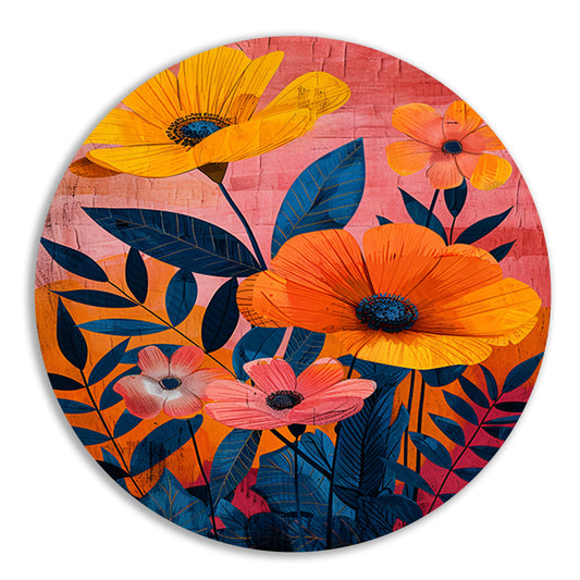 Moderne kunst met kleurrijke bloemen en bladeren forex muurcirkel