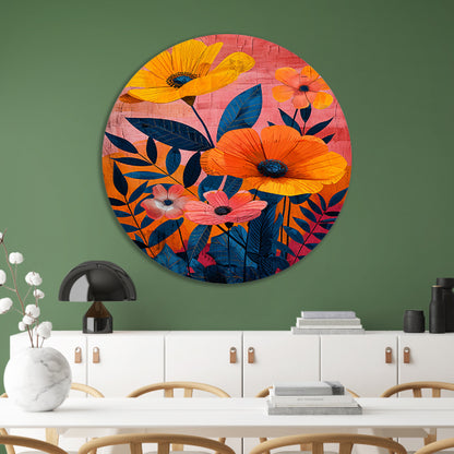 Moderne kunst met kleurrijke bloemen en bladeren forex muurcirkel