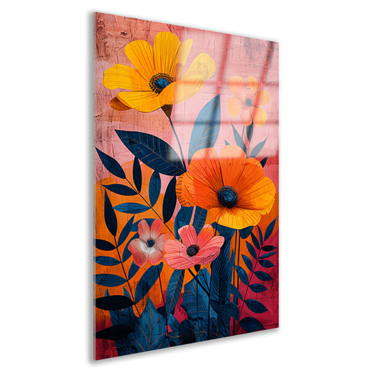 Moderne kunst met kleurrijke bloemen en bladeren acrylglas