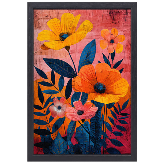 Moderne kunst met kleurrijke bloemen en bladeren canvas met baklijst