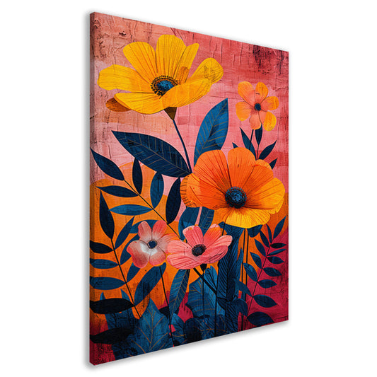 Moderne kunst met kleurrijke bloemen en bladeren canvas