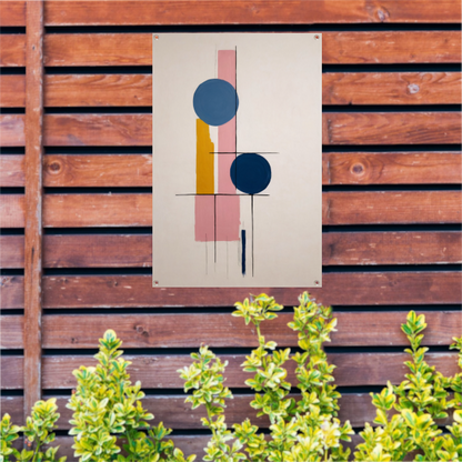 Geometrische abstractie met contrasterende kleuren tuinposter
