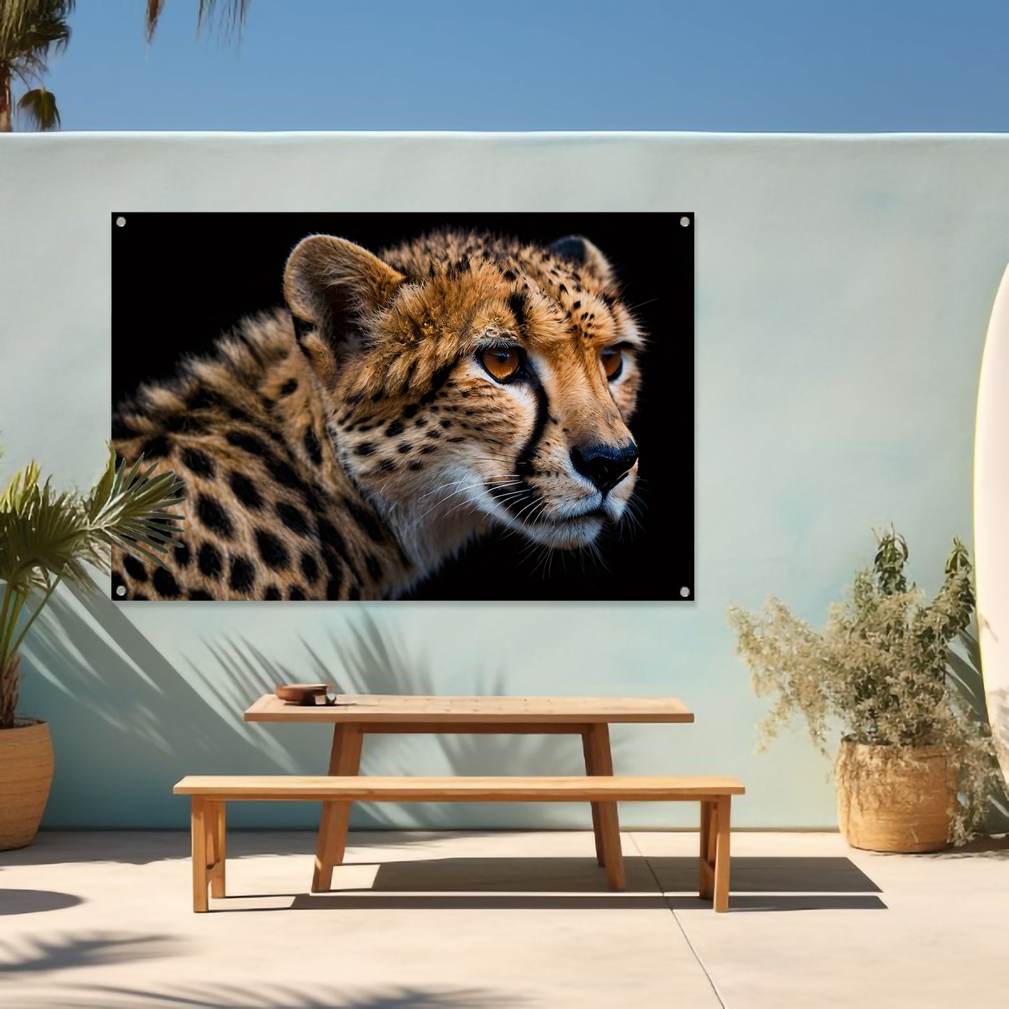 Indrukwekkende close-up van een cheetah tuinposter