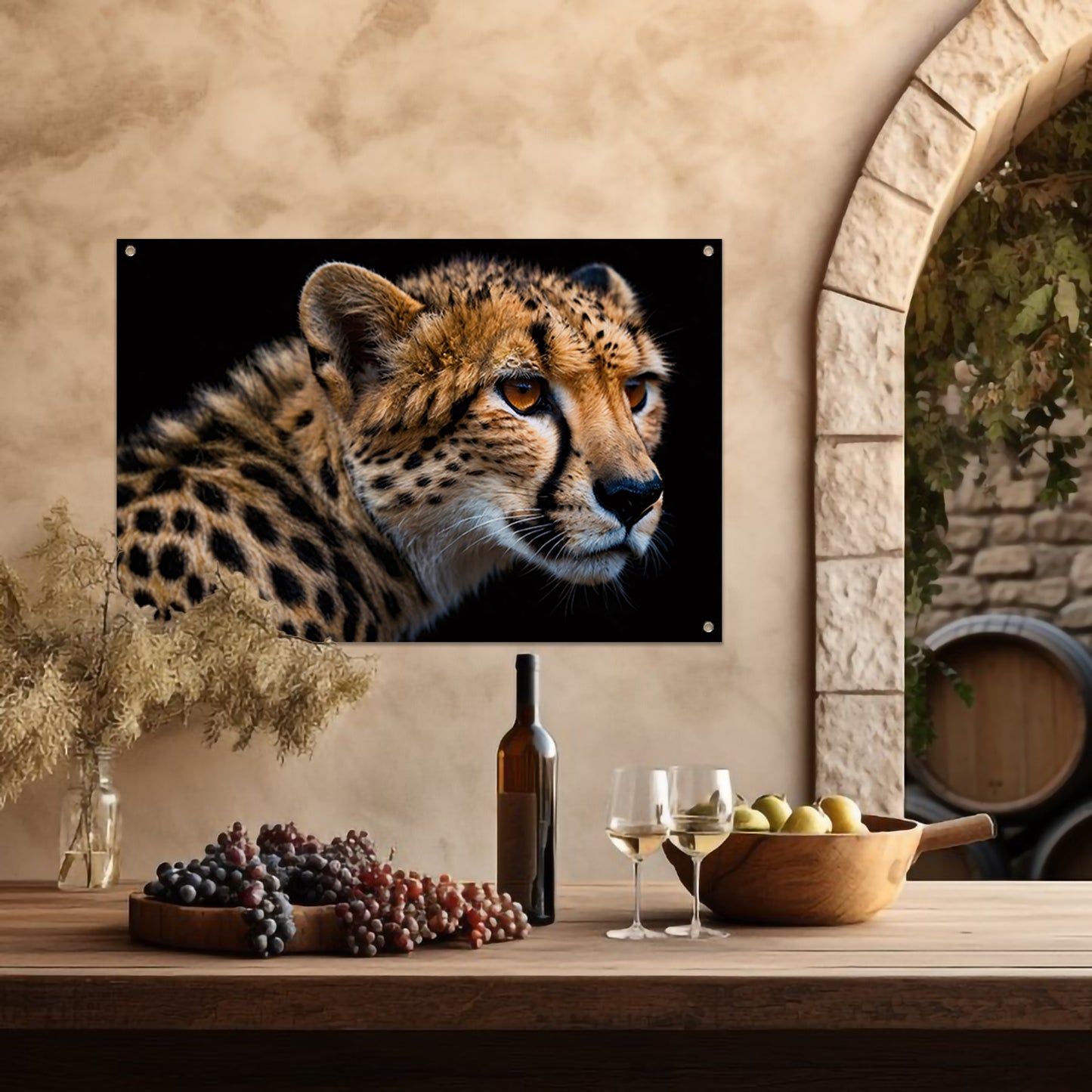 Indrukwekkende close-up van een cheetah tuinposter