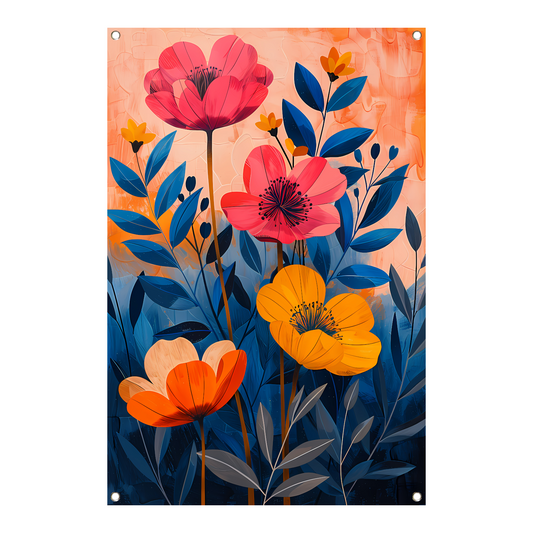 Moderne Kleurrijke Bloemenpracht op Levendige Achtergrond tuinposter
