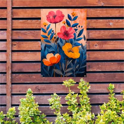 Moderne Kleurrijke Bloemenpracht op Levendige Achtergrond tuinposter