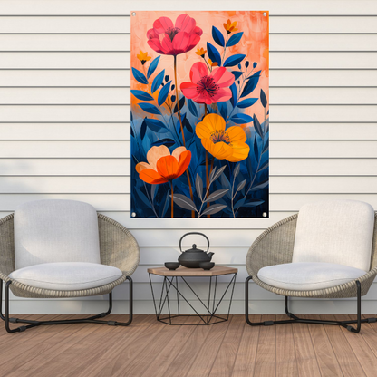 Moderne Kleurrijke Bloemenpracht op Levendige Achtergrond tuinposter