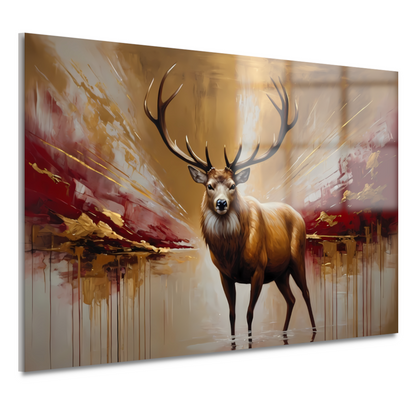 Majestueuze Gouden Hert in Abstract Rood acrylglas