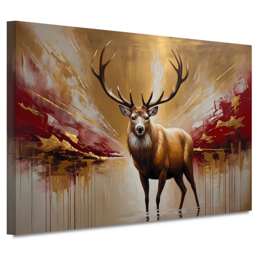 Majestueuze Gouden Hert in Abstract Rood canvas