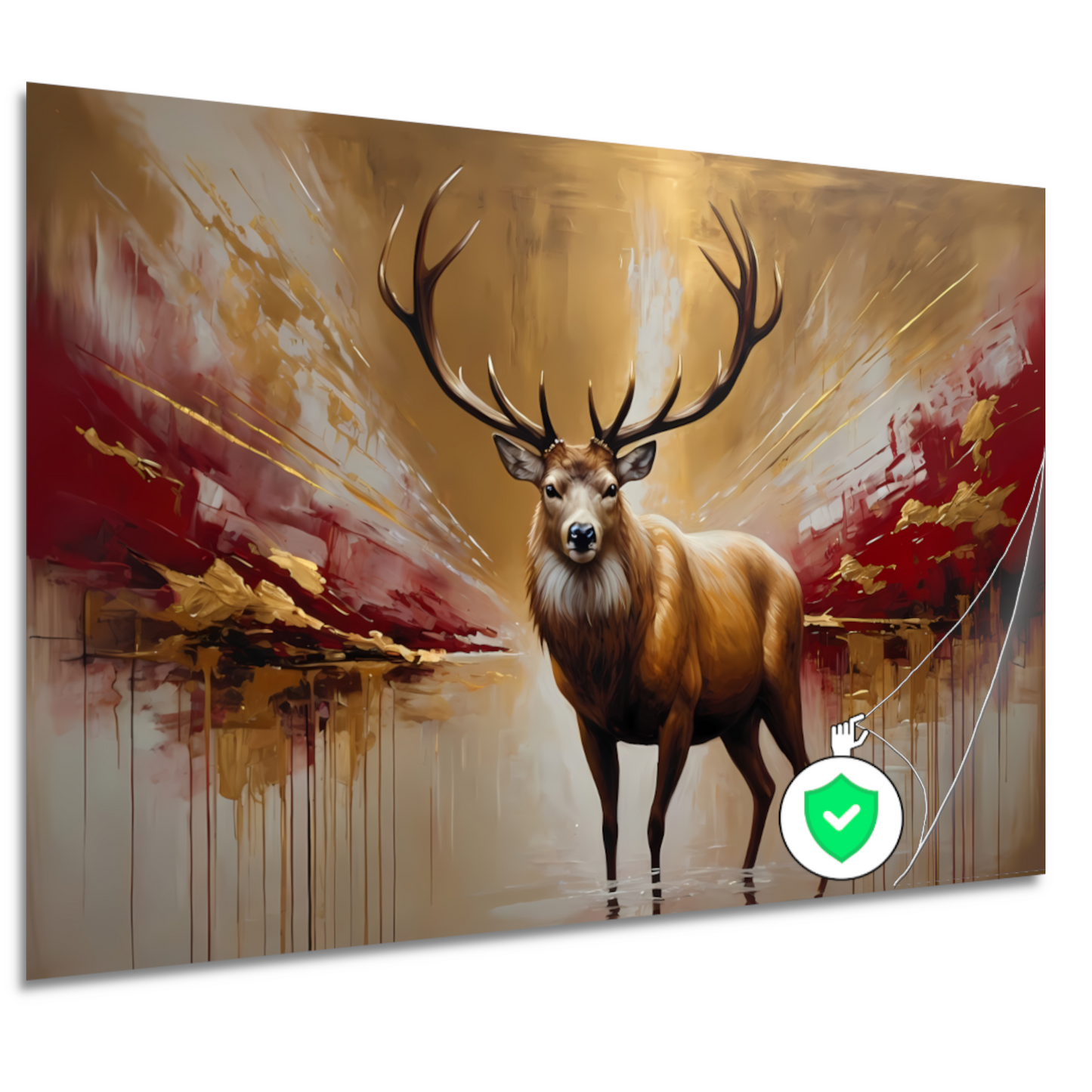 Majestueuze Gouden Hert in Abstract Rood poster