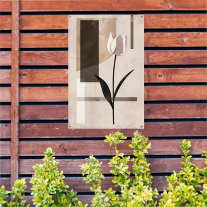 Abstracte Monochroom Tulp op Geometrische Achtergrond tuinposter