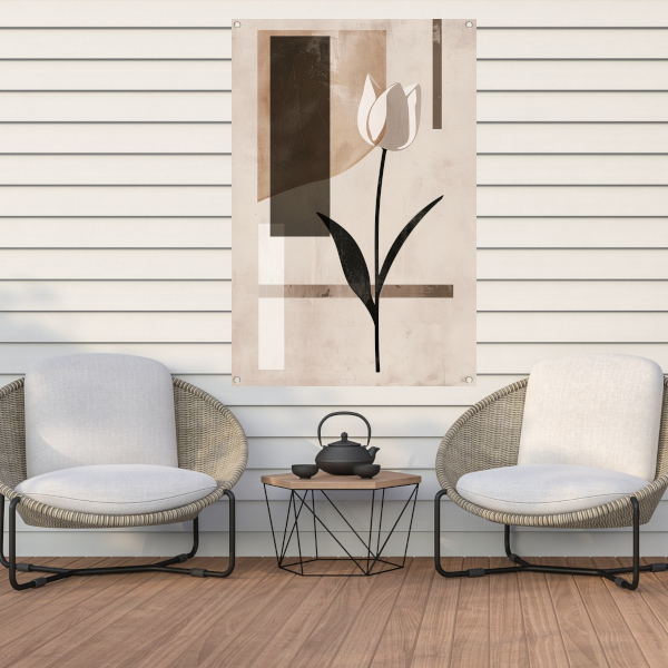 Abstracte Monochroom Tulp op Geometrische Achtergrond tuinposter