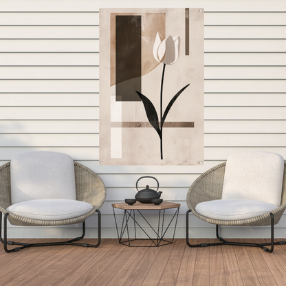 Abstracte Monochroom Tulp op Geometrische Achtergrond tuinposter