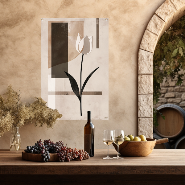 Abstracte Monochroom Tulp op Geometrische Achtergrond tuinposter
