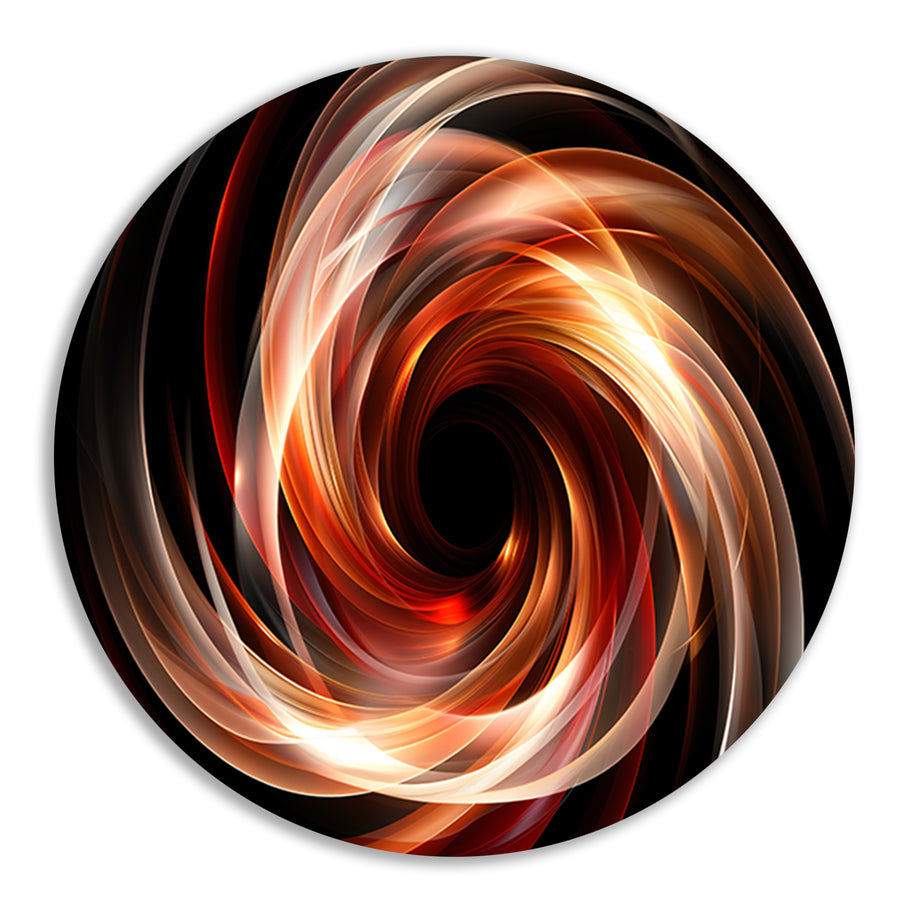 Abstracte Swirl in Zwart Wit Oranje aluminium muurcirkel