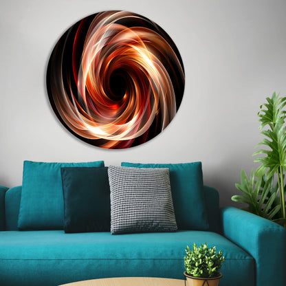 Abstracte Swirl in Zwart Wit Oranje aluminium muurcirkel