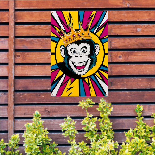 Vrolijke aap met kroon in popart stijl tuinposter
