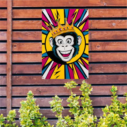 Vrolijke aap met kroon in popart stijl tuinposter