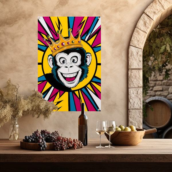 Vrolijke aap met kroon in popart stijl tuinposter