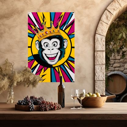Vrolijke aap met kroon in popart stijl tuinposter