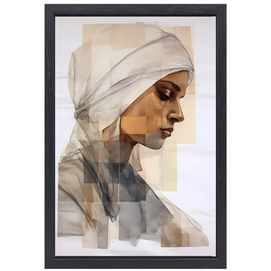 Vrouw in Gedachte met Hoofddoek canvas met baklijst