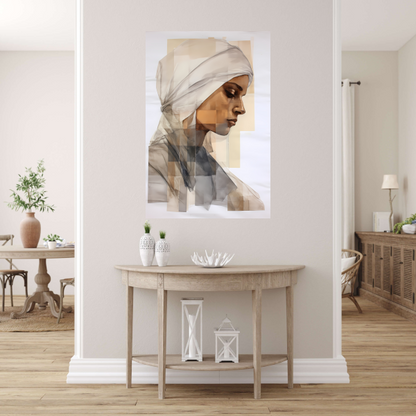 Vrouw in Gedachte met Hoofddoek Acrylglas