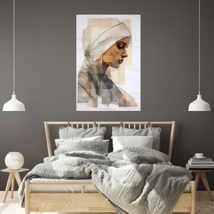 Vrouw in Gedachte met Hoofddoek Acrylglas