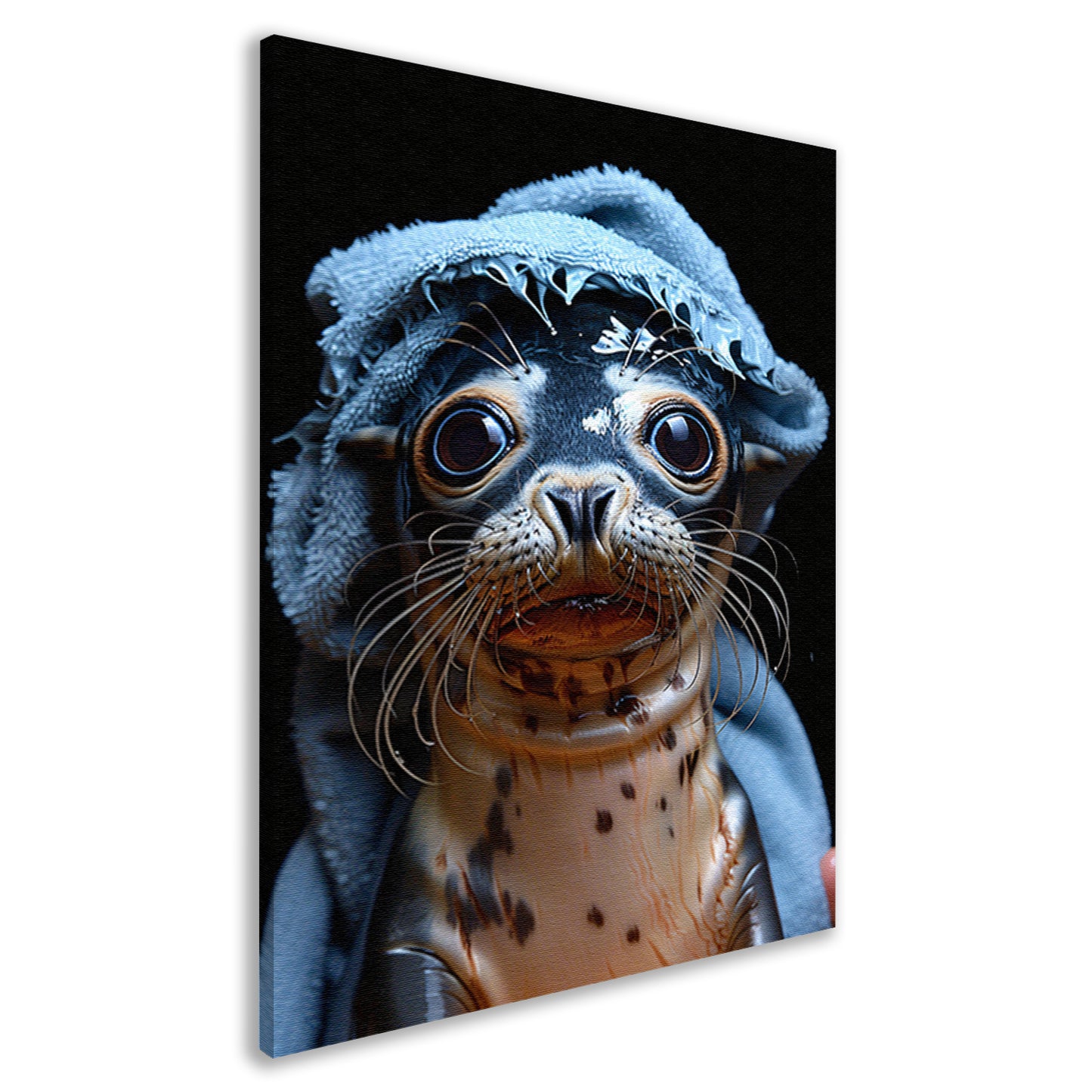 Zeehondje in een blauwe handdoek canvas