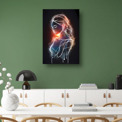 Silhouet van Vrouw en Kosmos in Symbiose canvas met baklijst