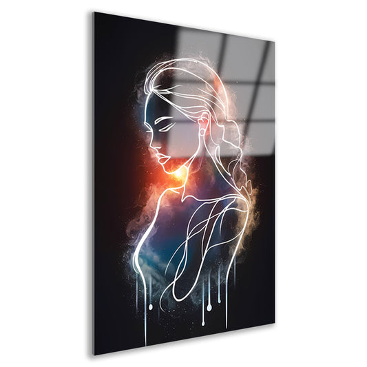 Silhouet van Vrouw en Kosmos in Symbiose acrylglas