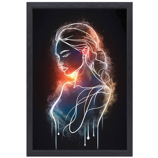 Silhouet van Vrouw en Kosmos in Symbiose canvas met baklijst