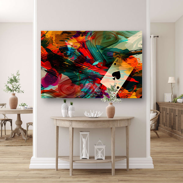 Abstracte explosie met zwevende speelkaart canvas