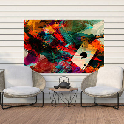 Abstracte explosie met zwevende speelkaart tuinposter