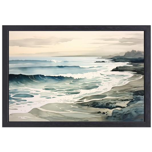 Aquarel golven abstract canvas met baklijst