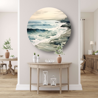 Aquarel golven abstract aluminium muurcirkel