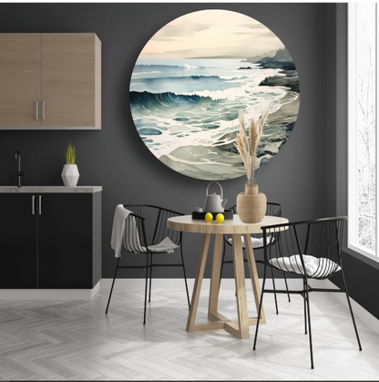 Aquarel golven abstract aluminium muurcirkel