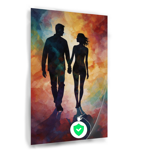 Kleurrijk silhouet van een liefdevol paar poster