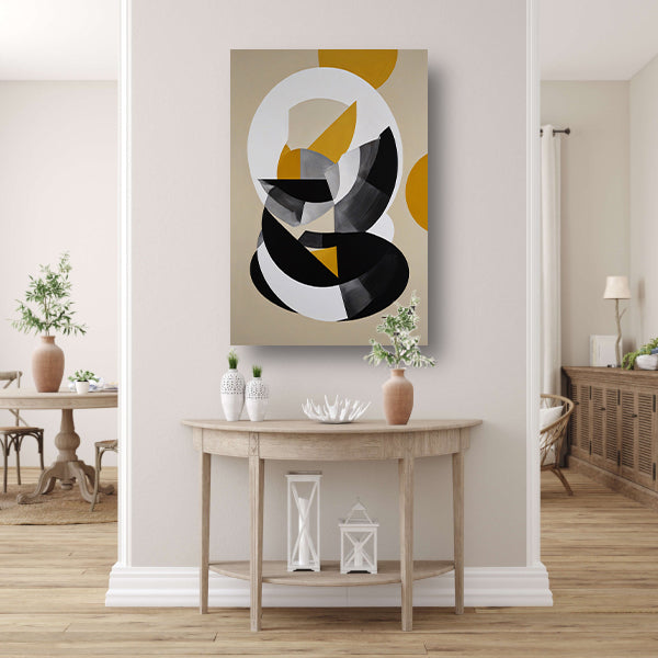 Abstract Geometrisch Spel in Zwart, Wit, Geel canvas