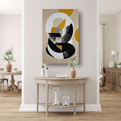 Abstract Geometrisch Spel in Zwart, Wit, Geel canvas