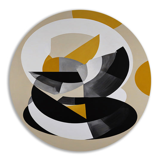 Abstract Geometrisch Spel in Zwart, Wit, Geel aluminium muurcirkel