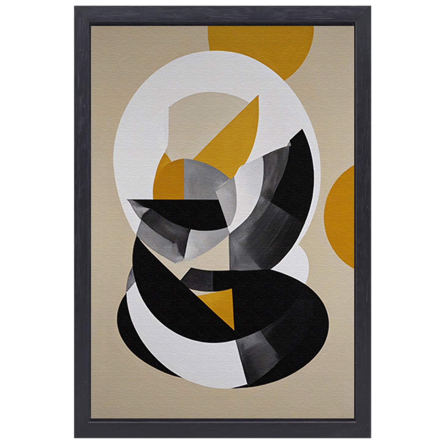 Abstract Geometrisch Spel in Zwart, Wit, Geel canvas met baklijst