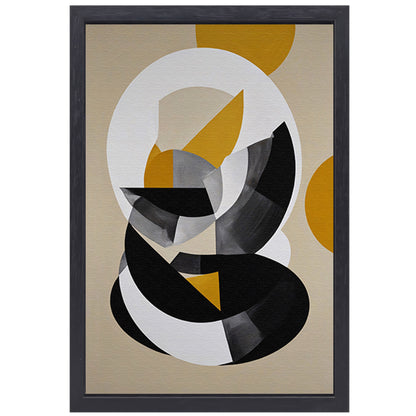 Abstract Geometrisch Spel in Zwart, Wit, Geel canvas met baklijst