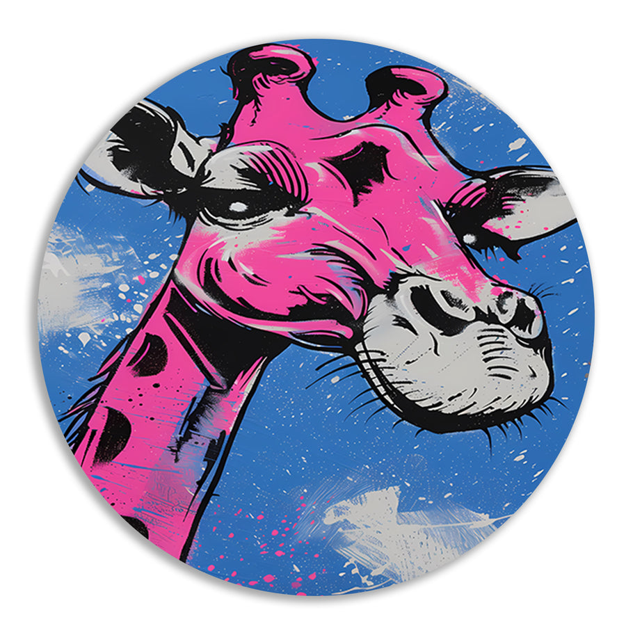 Kleurrijke moderne giraffe op blauwe achtergrond forex muurcirkel