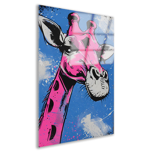 Kleurrijke moderne giraffe op blauwe achtergrond acrylglas