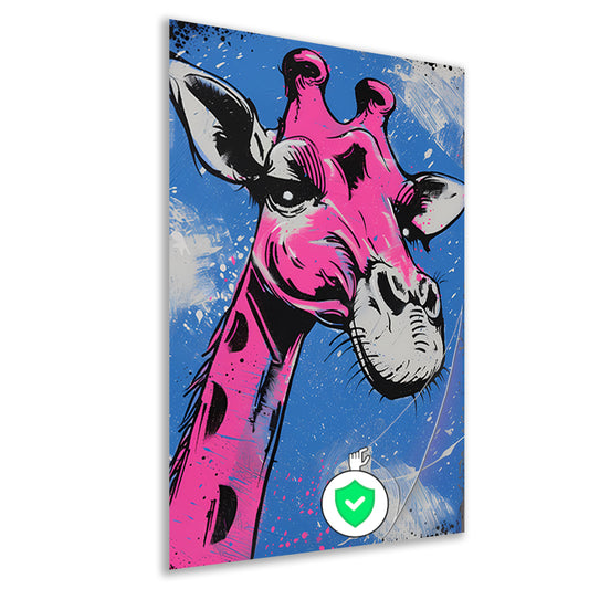 Kleurrijke moderne giraffe op blauwe achtergrond poster
