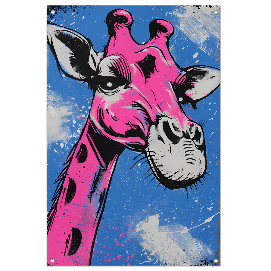 Kleurrijke moderne giraffe op blauwe achtergrond tuinposter