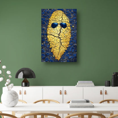 Gouden Aardappel met Zonnebril op Blauwe Achtergrond canvas met baklijst