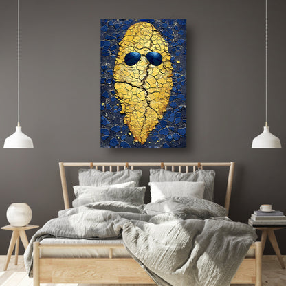 Gouden Aardappel met Zonnebril op Blauwe Achtergrond canvas met baklijst